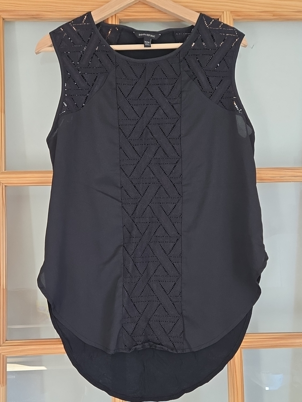 Banana Republic Black Sleeveless Eyelet-Panel Hi-Lo Tank Top Tunic Med Blouse